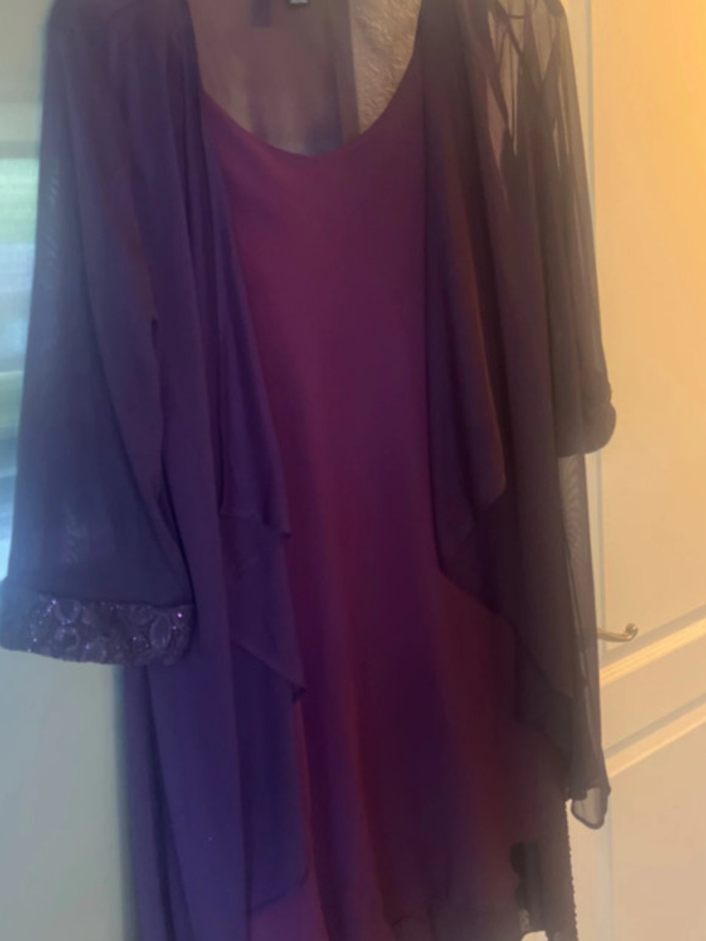 R&M Richards Purple Chiffon Overlay Dress Set